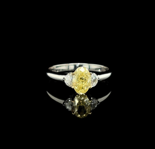 Fancy Yellow Oval & Half Moon Diamond Trilogy Ring