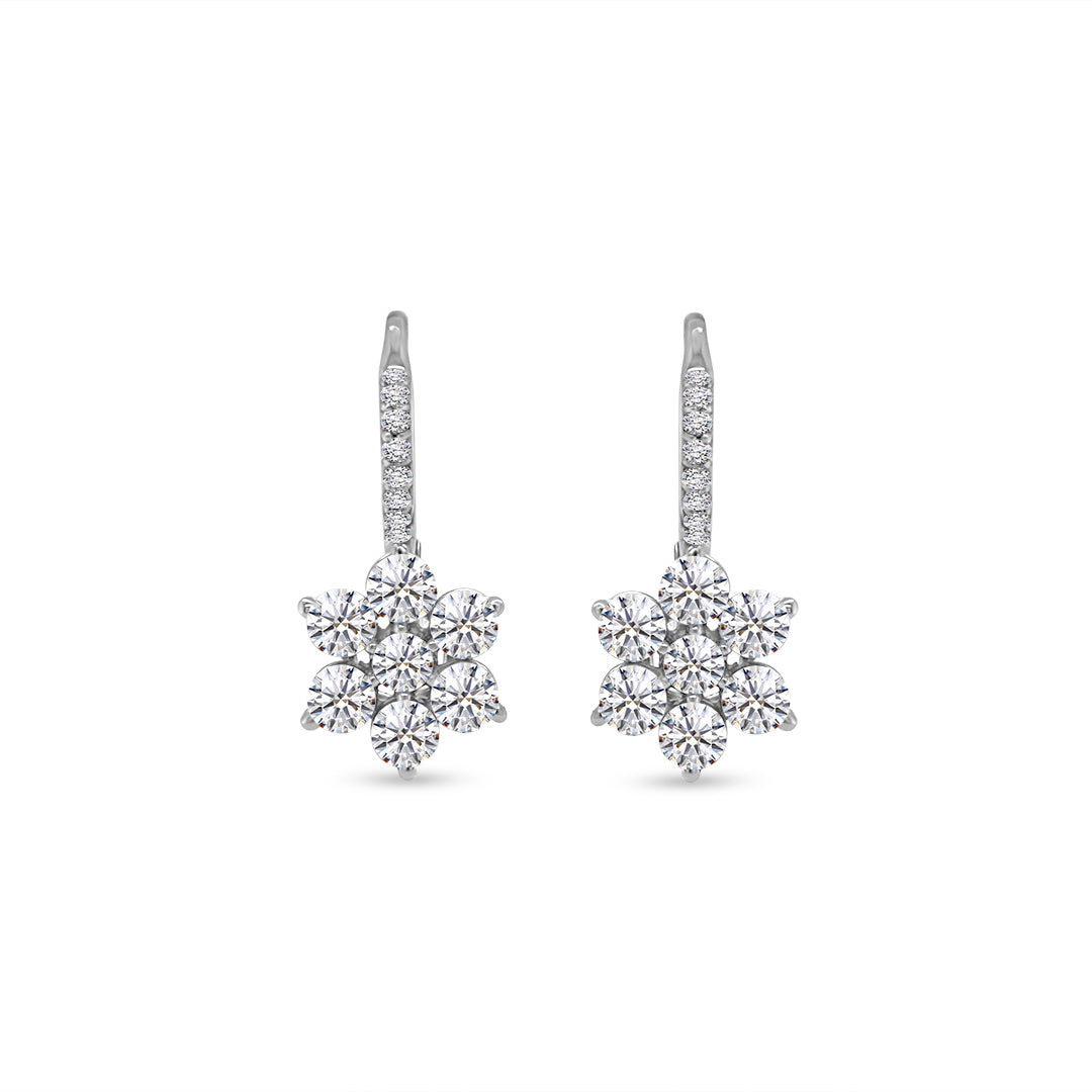 Main Image: "3.00ct Multi-Shape Floral Diamond Hoop Earring" Close-up Detail: "Intricate Multi-Shaped Diamond Arrangement" Earring on Model: "Elegant Floral Diamond Hoop Earring" Side View: "Radiant Multi-Shape Diamond Hoop Earring" Secure Open Liners: "Comfortable Open Liners for Diamond Hoop Earring"