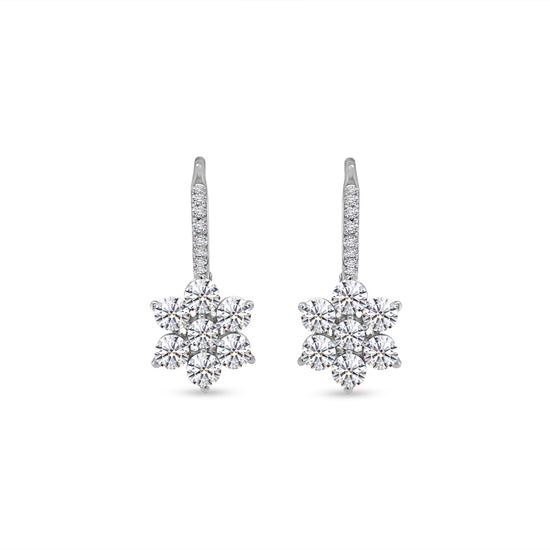 Main Image: "3.00ct Multi-Shape Floral Diamond Hoop Earring" Close-up Detail: "Intricate Multi-Shaped Diamond Arrangement" Earring on Model: "Elegant Floral Diamond Hoop Earring" Side View: "Radiant Multi-Shape Diamond Hoop Earring" Secure Open Liners: "Comfortable Open Liners for Diamond Hoop Earring"