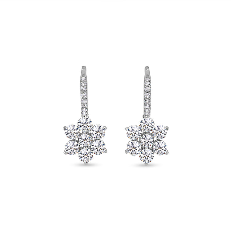 Main Image: "3.00ct Multi-Shape Floral Diamond Hoop Earring" Close-up Detail: "Intricate Multi-Shaped Diamond Arrangement" Earring on Model: "Elegant Floral Diamond Hoop Earring" Side View: "Radiant Multi-Shape Diamond Hoop Earring" Secure Open Liners: "Comfortable Open Liners for Diamond Hoop Earring"