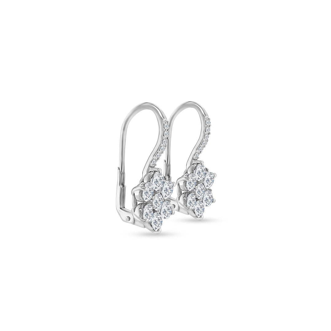 Main Image: "3.00ct Multi-Shape Floral Diamond Hoop Earring" Close-up Detail: "Intricate Multi-Shaped Diamond Arrangement" Earring on Model: "Elegant Floral Diamond Hoop Earring" Side View: "Radiant Multi-Shape Diamond Hoop Earring" Secure Open Liners: "Comfortable Open Liners for Diamond Hoop Earring"