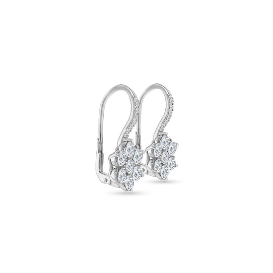 Main Image: "3.00ct Multi-Shape Floral Diamond Hoop Earring" Close-up Detail: "Intricate Multi-Shaped Diamond Arrangement" Earring on Model: "Elegant Floral Diamond Hoop Earring" Side View: "Radiant Multi-Shape Diamond Hoop Earring" Secure Open Liners: "Comfortable Open Liners for Diamond Hoop Earring"
