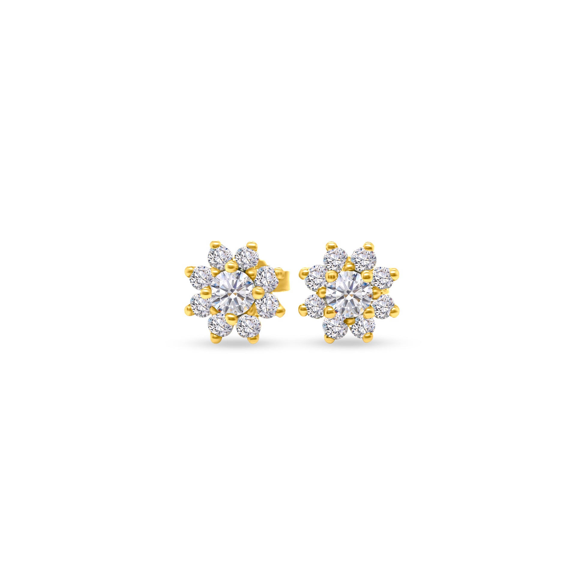 Round brilliant floral diamond stud earrings, sparkling flower-shaped diamond studs, elegant floral design diamond earrings, classic round-cut diamond studs with a floral twist, timeless floral motif diamond stud earrings, exquisite round brilliant diamonds in floral arrangement, dazzling flower-inspired diamond stud earrings, stunning floral cluster diamond studs, delicate round-cut diamonds in a floral setting, sophisticated and radiant floral diamond stud earrings