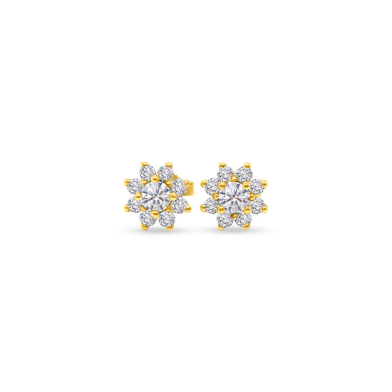 Round brilliant floral diamond stud earrings, sparkling flower-shaped diamond studs, elegant floral design diamond earrings, classic round-cut diamond studs with a floral twist, timeless floral motif diamond stud earrings, exquisite round brilliant diamonds in floral arrangement, dazzling flower-inspired diamond stud earrings, stunning floral cluster diamond studs, delicate round-cut diamonds in a floral setting, sophisticated and radiant floral diamond stud earrings