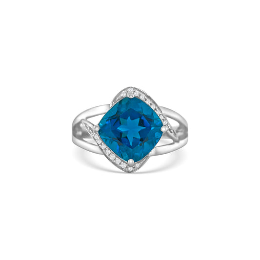 Cushion Cut London Blue Topaz & Diamond Ring