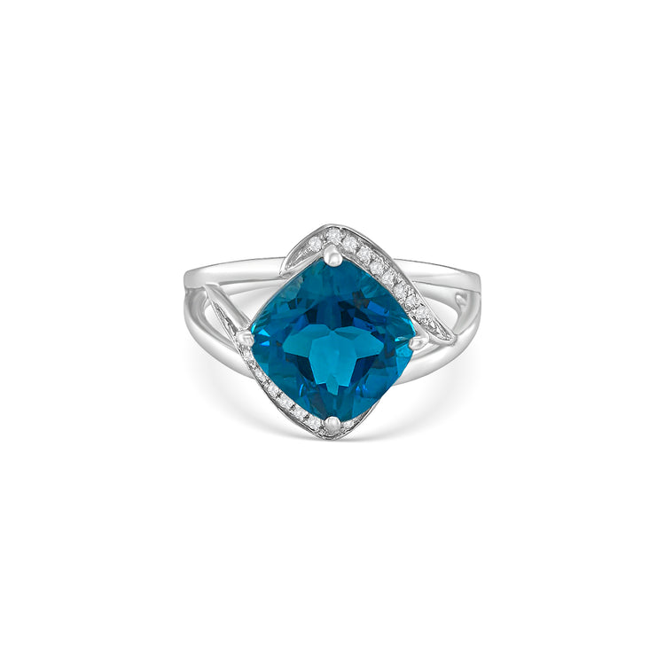 Cushion Cut London Blue Topaz & Diamond Ring