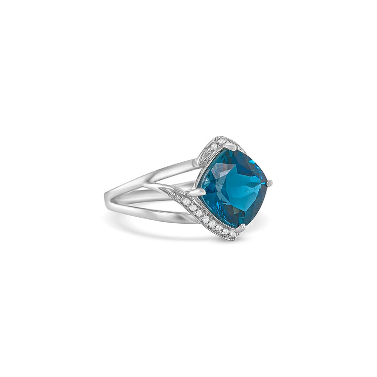 Cushion Cut London Blue Topaz & Diamond Ring