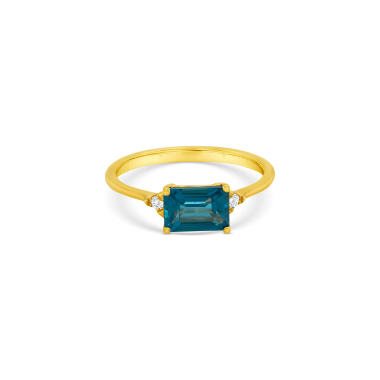 Emerald Cut Topaz & Diamond Ring