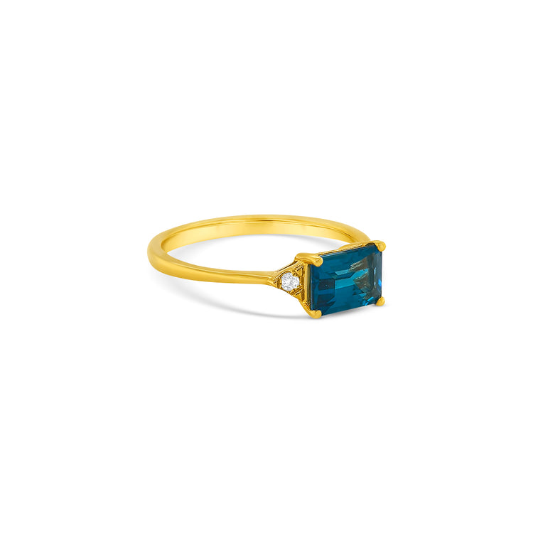 Emerald Cut Topaz & Diamond Ring