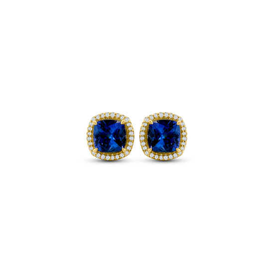 Tanzanite earrings, Diamond halo studs, Gemstone jewelry, Fine jewelry, Halo design, Precious stone earrings, Elegant studs, Blue gemstone earrings, Luxury accessories, Sparkling studs