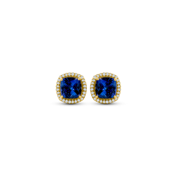 Tanzanite earrings, Diamond halo studs, Gemstone jewelry, Fine jewelry, Halo design, Precious stone earrings, Elegant studs, Blue gemstone earrings, Luxury accessories, Sparkling studs