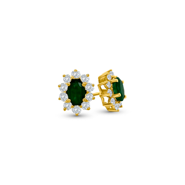 Oval Emerald Diamond Halo Stud Earrings, Oval Emerald Earrings, Diamond Halo Earrings, Stud Earrings, Emerald Jewelry, Diamond Jewelry, Halo Earrings, Oval Earrings, Elegant Earrings, Precious Stone Earrings.