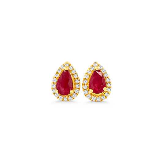 "Ruby diamond earrings, Halo stud earrings, Ruby and diamond jewelry, Red gemstone earrings, Sparkling gemstone studs, Elegant jewelry accessories, Precious stone earrings, Glamorous stud earrings, Fine jewelry accents, Luxurious gemstone studs"