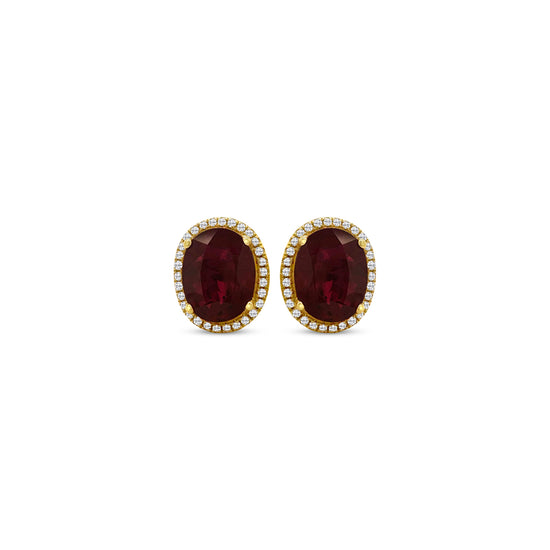 "Oval Ruby & Diamond Halo Stud Earrings": "Oval Ruby Earrings," "Diamond Halo Studs," "Ruby and Diamond Jewelry," "Gemstone Stud Earrings," "Fine Jewelry Accessories," "Luxury Earring Collection," "Red Gemstone Studs," "Sparkling Diamond Accents," "Elegant Gemstone Jewelry," "Statement Earrings."
