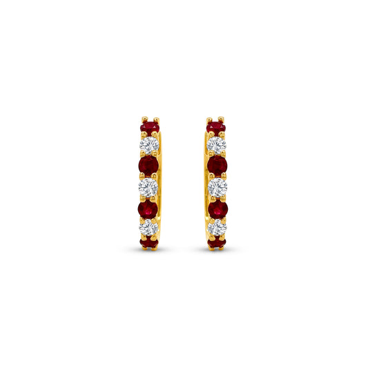 "Round Ruby Earrings, Diamond Huggy Earrings, Red Gemstone Jewelry, Sparkling Diamond Accents, Elegant Earrings, Fashion Accessories, Luxury Jewelry, Fine Jewelry, Glamorous Earrings, Statement Earrings, Precious Gemstone Earrings, Stylish Accessories, High-Quality Jewelry, Classy Earrings, Stunning Ruby and Diamond Earrings"