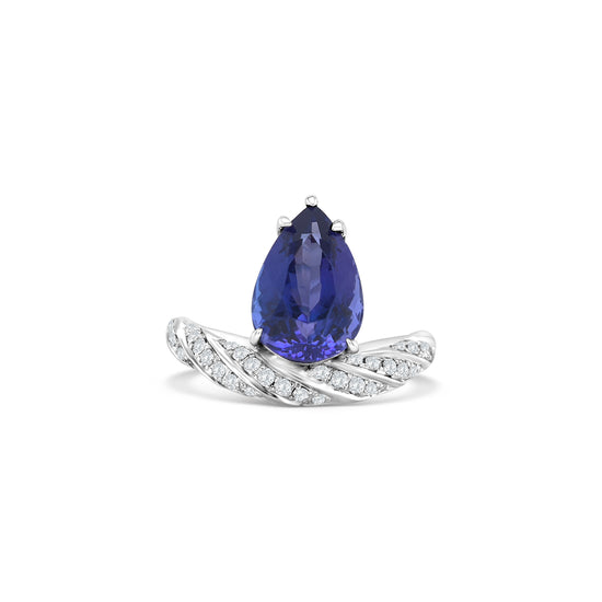 Pear Shape Tanzanite & Diamond Ring, Tanzanite Ring, Diamond Ring, Pear Shape Gemstone, Tanzanite Jewelry, Diamond Jewelry, Pear Shape Ring, Tanzanite and Diamond Design, Elegant Tanzanite Ring, Fine Jewelry Ring.