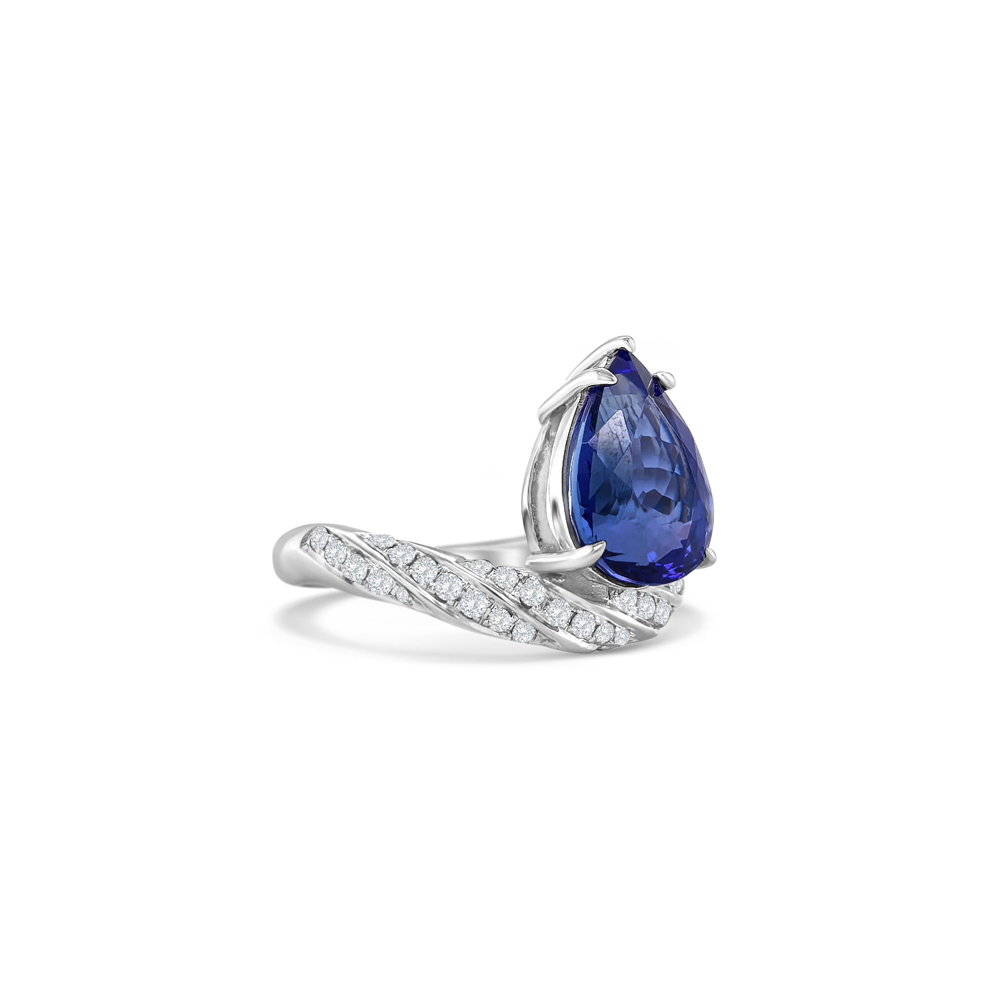 Pear Shape Tanzanite & Diamond Ring, Tanzanite Ring, Diamond Ring, Pear Shape Gemstone, Tanzanite Jewelry, Diamond Jewelry, Pear Shape Ring, Tanzanite and Diamond Design, Elegant Tanzanite Ring, Fine Jewelry Ring.