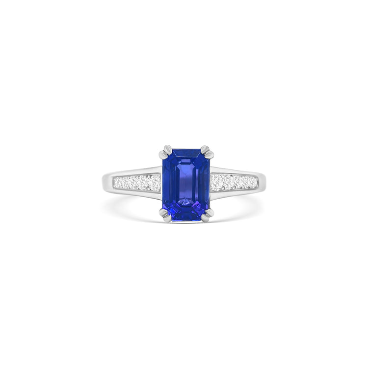Emerald Cut Tanzanite & Diamond Ring