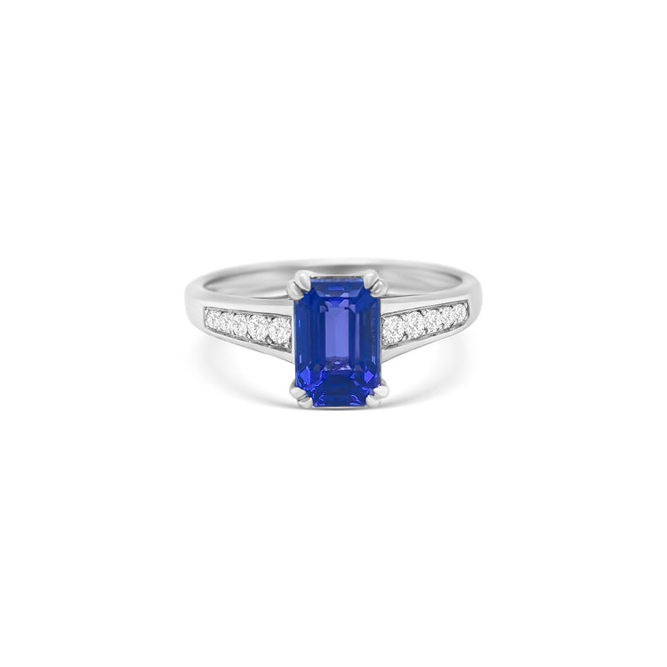 Emerald Cut Tanzanite & Diamond Ring
