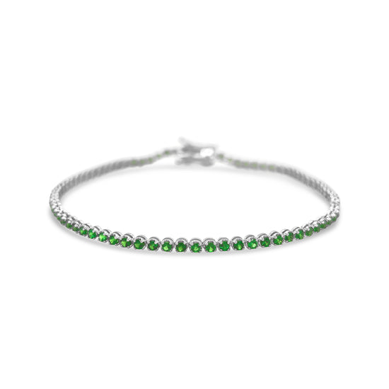 Elegant round Tsavorite green gemstone bracelet in gold setting, Luxury Tsavorite bracelet featuring round-cut green garnet stones, Handcrafted round Tsavorite bracelet with adjustable chain, Fine jewelry round Tsavorite bracelet for women, Sparkling green Tsavorite bracelet for everyday and special occasions