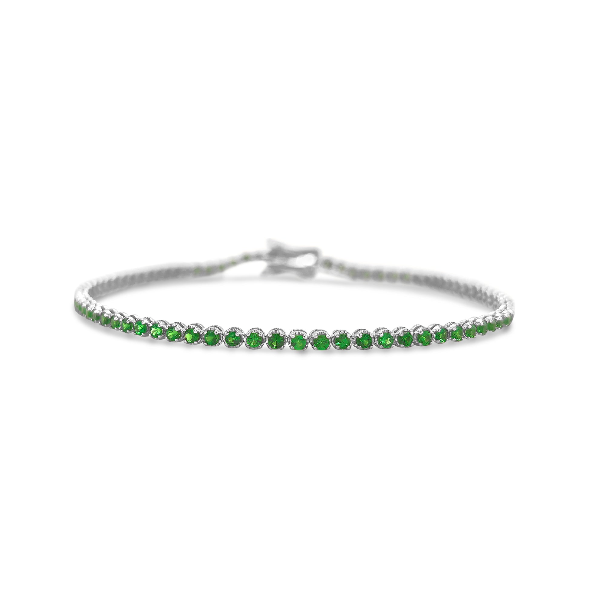 Elegant round Tsavorite green gemstone bracelet in gold setting, Luxury Tsavorite bracelet featuring round-cut green garnet stones, Handcrafted round Tsavorite bracelet with adjustable chain, Fine jewelry round Tsavorite bracelet for women, Sparkling green Tsavorite bracelet for everyday and special occasions