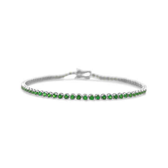 Elegant round Tsavorite green gemstone bracelet in gold setting, Luxury Tsavorite bracelet featuring round-cut green garnet stones, Handcrafted round Tsavorite bracelet with adjustable chain, Fine jewelry round Tsavorite bracelet for women, Sparkling green Tsavorite bracelet for everyday and special occasions