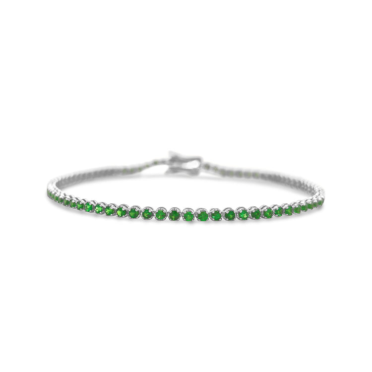 Elegant round Tsavorite green gemstone bracelet in gold setting, Luxury Tsavorite bracelet featuring round-cut green garnet stones, Handcrafted round Tsavorite bracelet with adjustable chain, Fine jewelry round Tsavorite bracelet for women, Sparkling green Tsavorite bracelet for everyday and special occasions