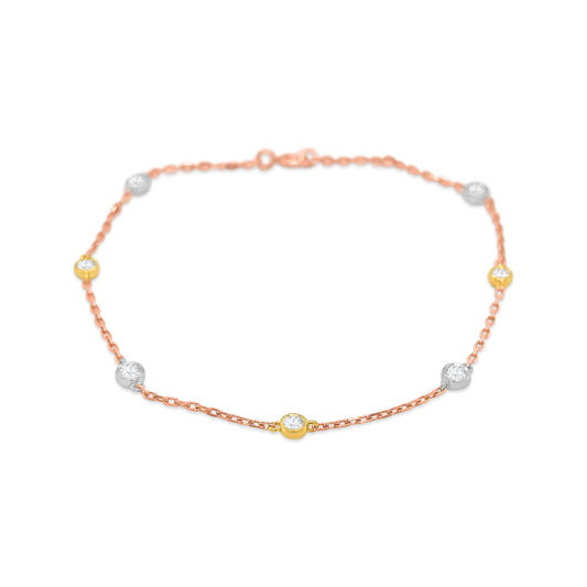Three Tone Round Brilliant Cut Diamond Bracelet