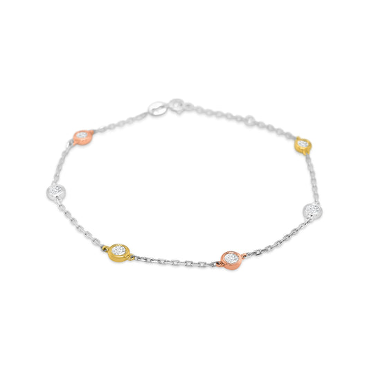 Three Tone Round Brilliant Cut Diamond Bracelet