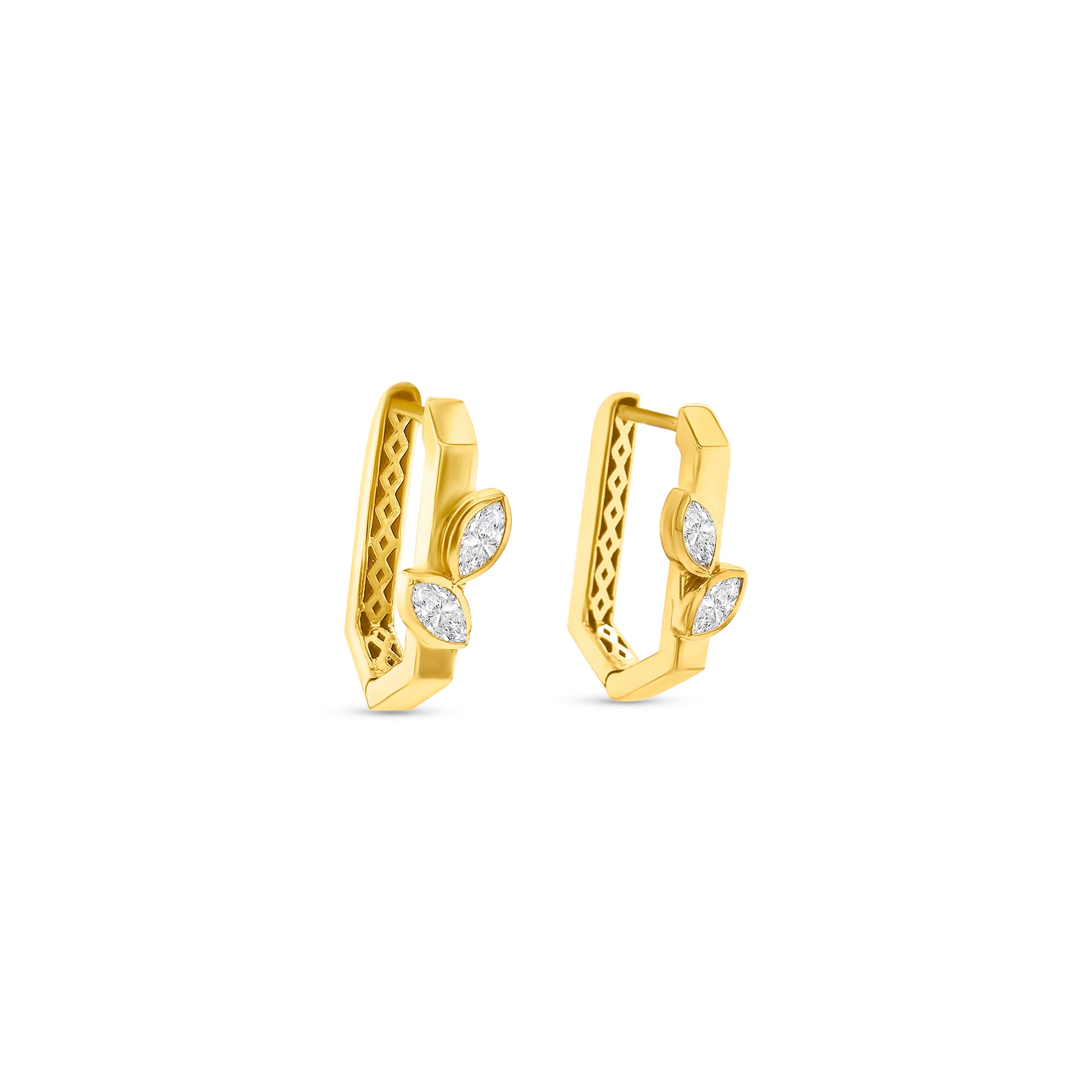 Elegant marquise cut diamond huggy earrings in gold setting, Luxury marquise diamond huggy earrings for women, Handcrafted marquise cut diamond huggy earrings, Sparkling marquise diamond huggy earrings for everyday wear, Fine jewelry marquise diamond huggy earrings