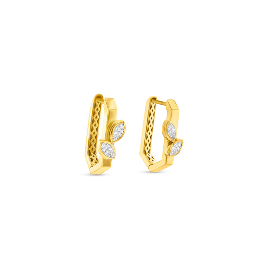 Elegant marquise cut diamond huggy earrings in gold setting, Luxury marquise diamond huggy earrings for women, Handcrafted marquise cut diamond huggy earrings, Sparkling marquise diamond huggy earrings for everyday wear, Fine jewelry marquise diamond huggy earrings