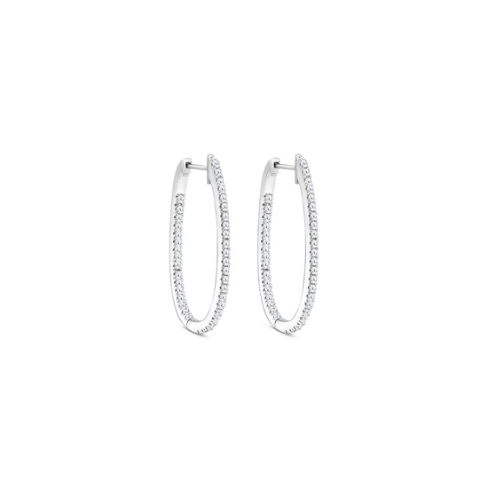 Elegant round brilliant diamond hoop earrings in white gold, Close-up of sparkling round brilliant diamond hoops, Luxury hoop earrings with round brilliant cut diamonds, Women's round brilliant diamond hoop earrings, Fine jewelry diamond hoops with round brilliant stones, Handcrafted round brilliant diamond hoop earrings