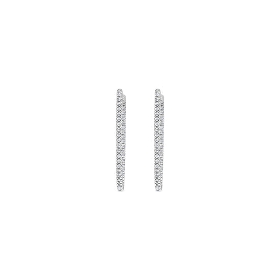 Elegant round brilliant diamond hoop earrings in white gold, Close-up of sparkling round brilliant diamond hoops, Luxury hoop earrings with round brilliant cut diamonds, Women's round brilliant diamond hoop earrings, Fine jewelry diamond hoops with round brilliant stones, Handcrafted round brilliant diamond hoop earrings