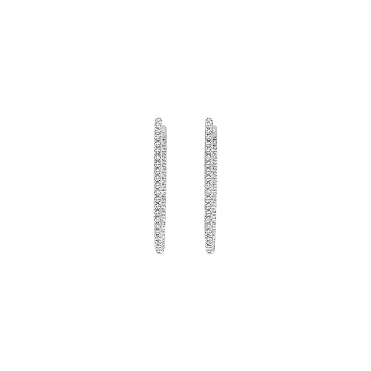 Elegant round brilliant diamond hoop earrings in white gold, Close-up of sparkling round brilliant diamond hoops, Luxury hoop earrings with round brilliant cut diamonds, Women's round brilliant diamond hoop earrings, Fine jewelry diamond hoops with round brilliant stones, Handcrafted round brilliant diamond hoop earrings