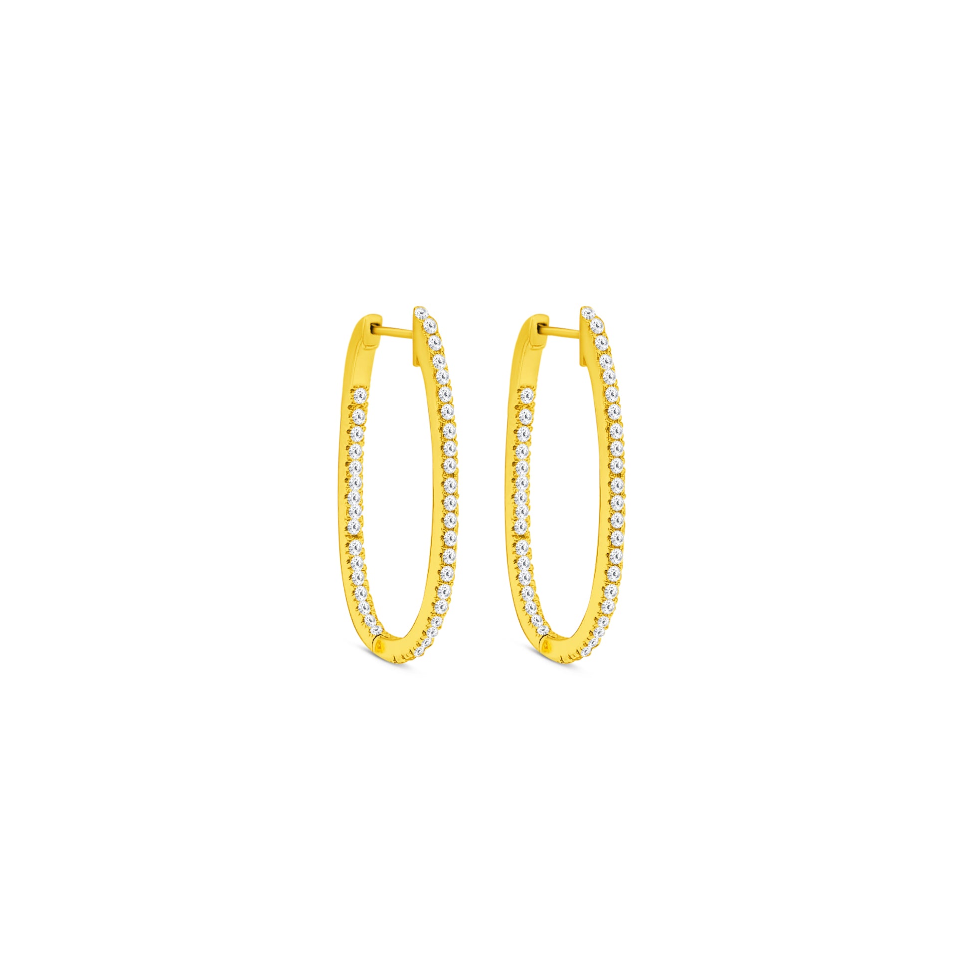 Elegant round brilliant diamond hoop earrings in white gold, Close-up of sparkling round brilliant diamond hoops, Luxury hoop earrings with round brilliant cut diamonds, Women's round brilliant diamond hoop earrings, Fine jewelry diamond hoops with round brilliant stones, Handcrafted round brilliant diamond hoop earrings