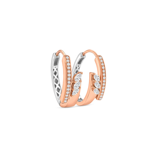 marquise diamond huggy earrings, round brilliant cut diamond huggy earrings, diamond huggy earrings, marquise and round diamond earrings, elegant diamond earrings, white gold diamond huggy hoops, fine diamond jewellery, lab grown diamond huggy earrings, modern diamond huggy style, First Diamonds earrings