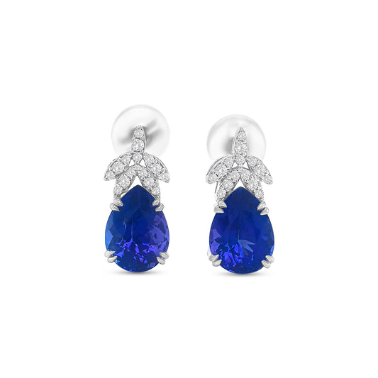 Pear Shape Tanzanite & Diamond Stud Earrings