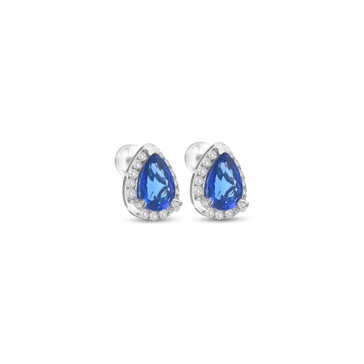 Pear Shaped Tanzanite & Diamond Halo Stud Earrings