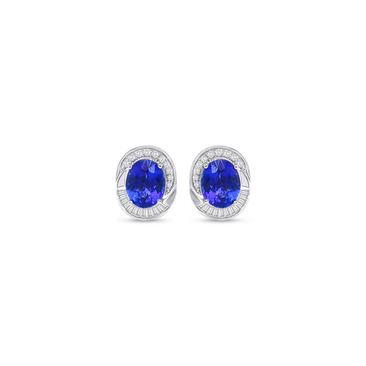 Oval Tanzanite & Multi-Shape Diamond Halo Stud Earrings