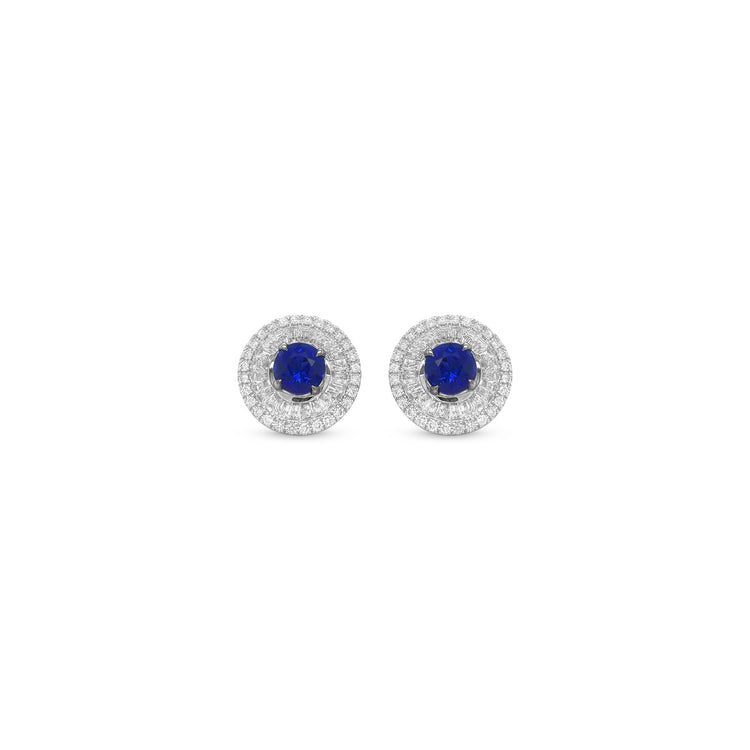 Round Tanzanite & Multi-Shaped Double Halo Diamond Stud Earrings