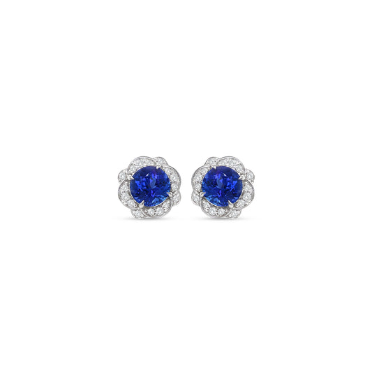 Round Tanzanite & Diamond Halo Stud Earrings
