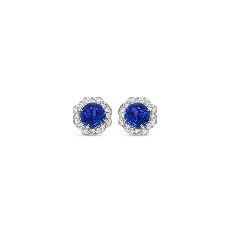 Round Tanzanite & Diamond Halo Stud Earrings