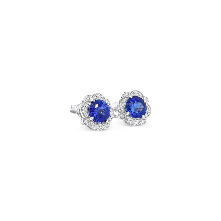 Round Tanzanite & Diamond Halo Stud Earrings