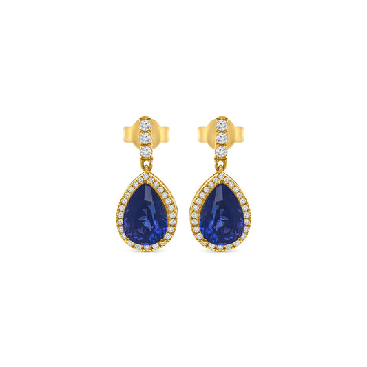 Pear Shape Tanzanite & Round Brilliant Diamond Halo Dangle Earrings