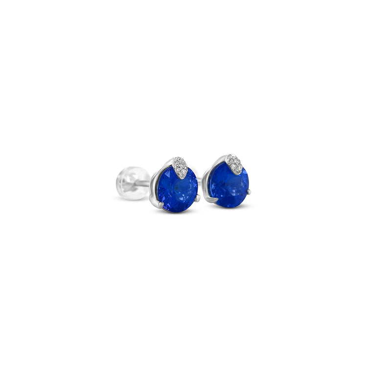 Round Cut Tanzanite & Diamond Stud Earrings