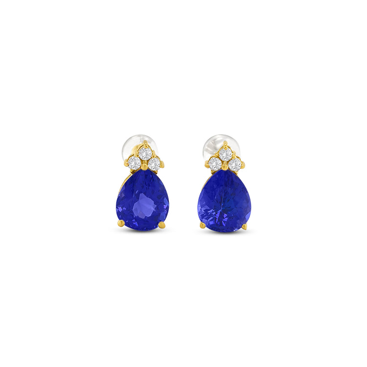 Pear Shape Tanzanite & Diamond Stud Earrings