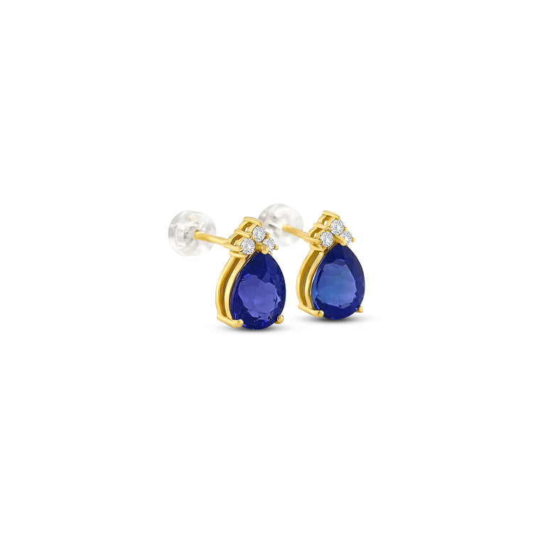 Pear Shape Tanzanite & Diamond Stud Earrings