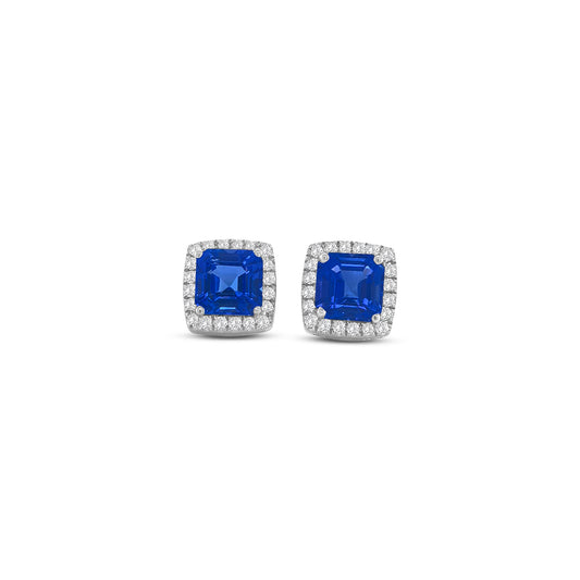 Square Emerald Cut Tanzanite & Diamond Stud Earrings