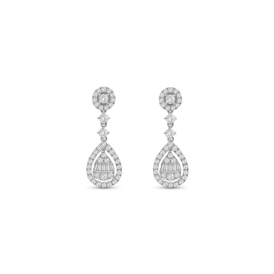 Round Brilliant & Baguette Diamond Drop Earrings