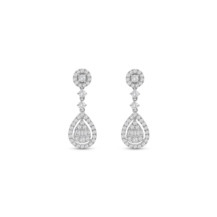 Round Brilliant & Baguette Diamond Drop Earrings